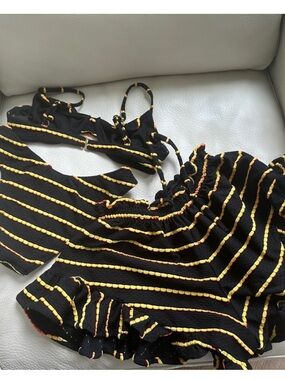 Montce Swim SET S Rasta Scallop stripe bikini set + matching shorts Small